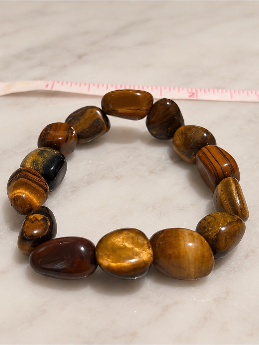 Natural Tiger’s Eye Chunky Polished Stone Stretch Bracelet
